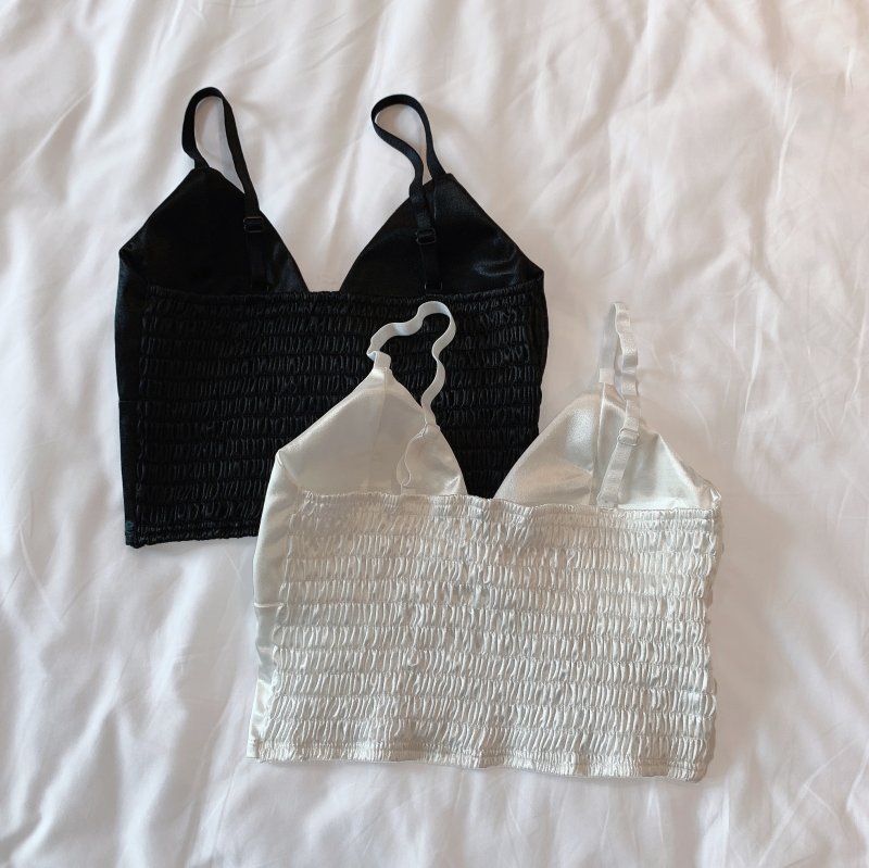 Silk Cami Tank Tops Women'S Camisole Spaghetti Strap Women V Neck White Black Sleeveless Streetwear High Street With Chest Pad