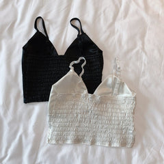 Silk Cami Tank Tops Women&#39;S Camisole Spaghetti Strap Women V Neck White Black Sleeveless Streetwear High Street With Chest Pad