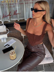 NewAsia Boning Corset Top Zipper 2Layer Elastic Solid Color Square Neck Slim Fit Bustier Women Summer Crop Tank Top Fashion Vest