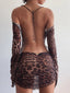 Romilly Leopard Backless Long-Sleeve Mini Dress