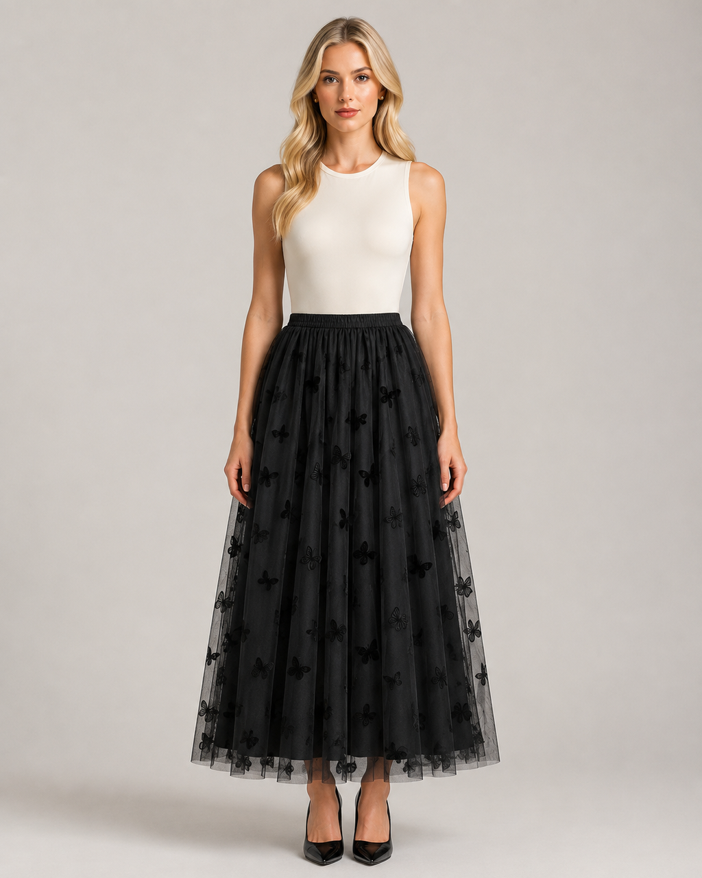 Yvette A-Line Mesh Maxi Skirt One-piece