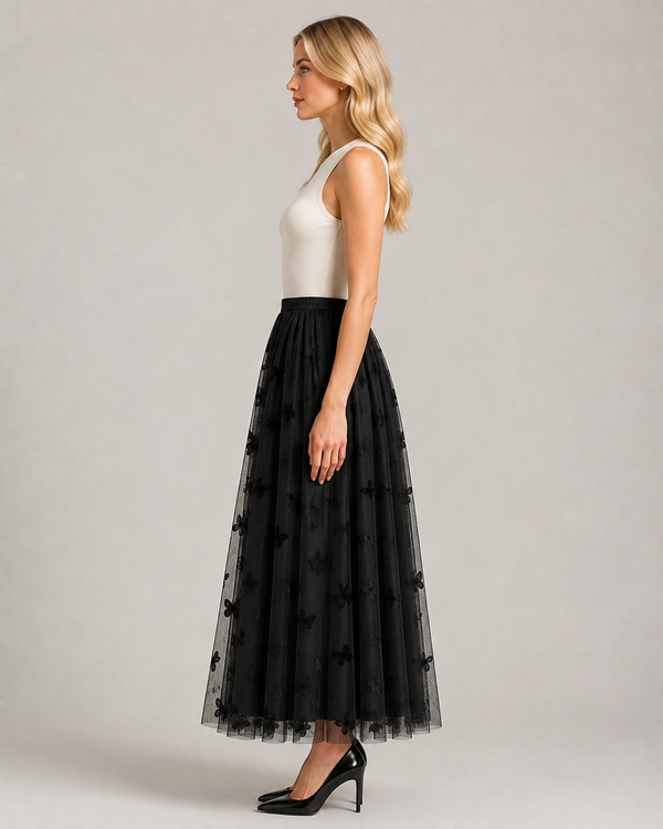 Yvette A-Line Mesh Maxi Skirt One-piece