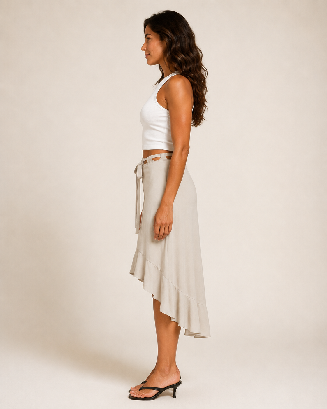 Anouk Cutout Ruched Ruffle Midi Skirt One-piece