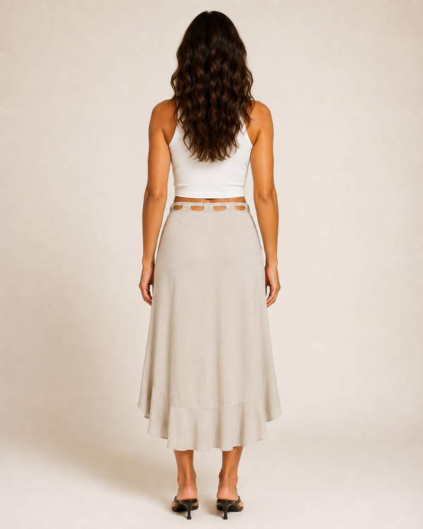 Anouk Cutout Ruched Ruffle Midi Skirt One-piece