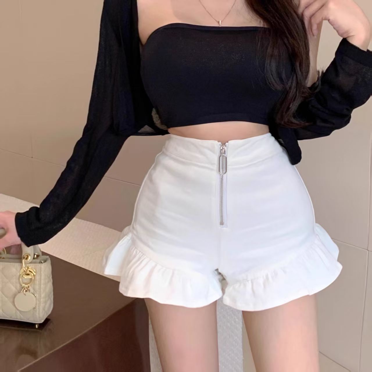 Elodie Ruffle Wide-Leg Shorts
