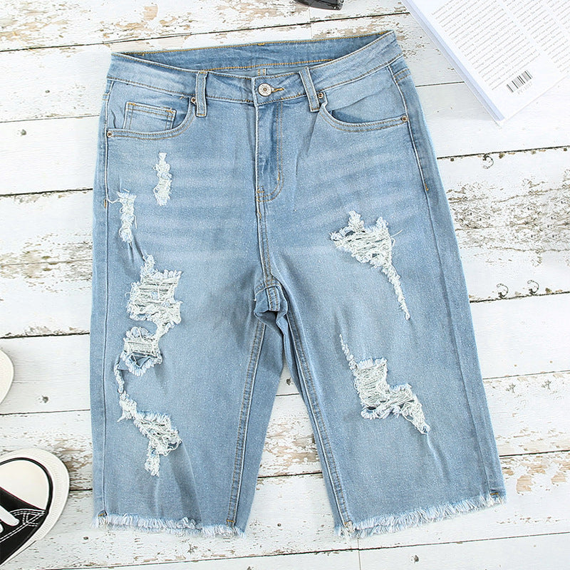 Sawyer Distressed Cutout Denim Shorts