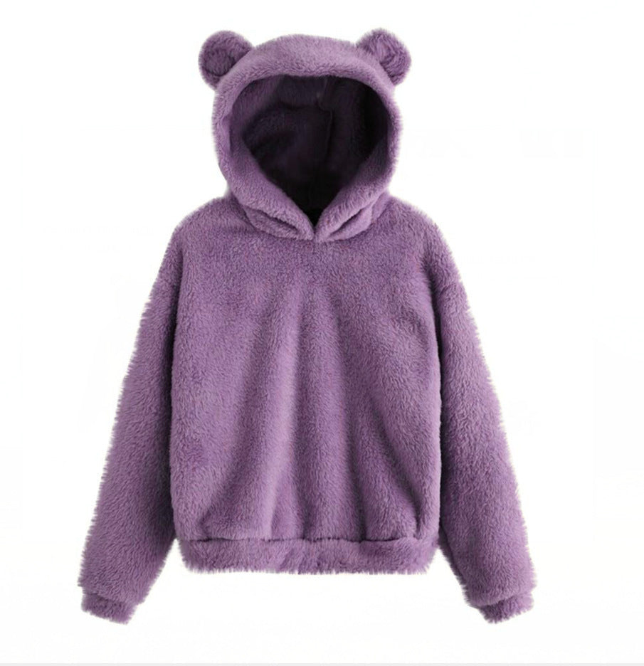 Bryony Fluffy Bear-Ears Cropped Hoodie One-piece