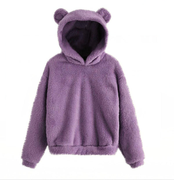Bryony Fluffy Bear-Ears Cropped Hoodie One-piece