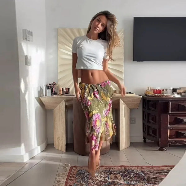 Romy Floral Satin Maxi Skirt One-piece