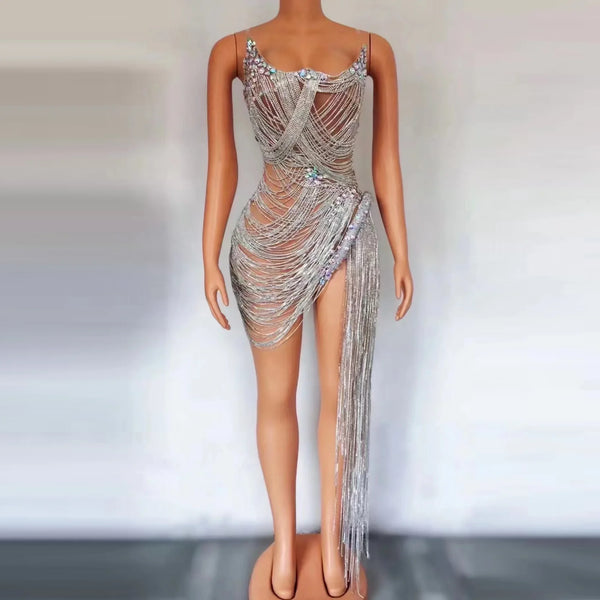 Estelle Rhinestone Knee-Length Performance Dress