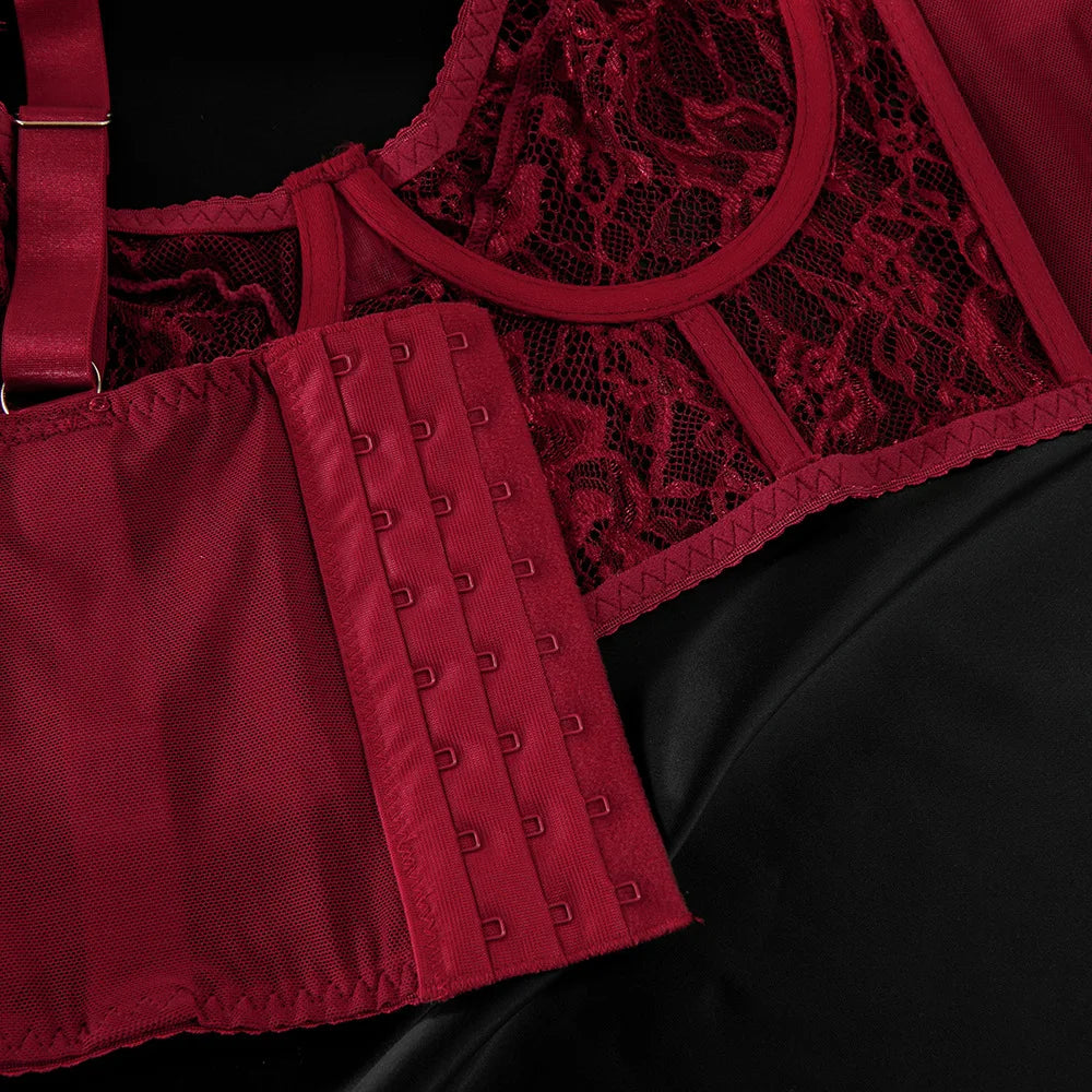 Severine Lace Longline Bra & Buckle-Strap Mini Skirt Lingerie Set