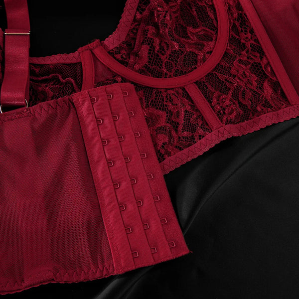 Severine Lace Longline Bra & Buckle-Strap Mini Skirt Lingerie Set
