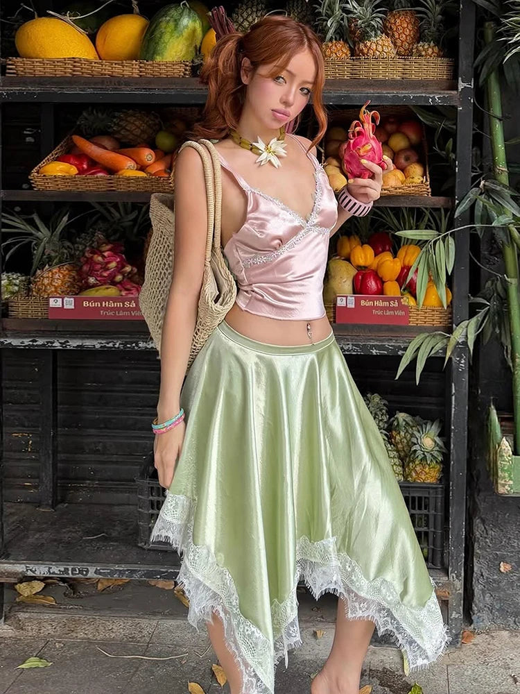Winona Lace Satin Midi Skirt Set Two-piece
