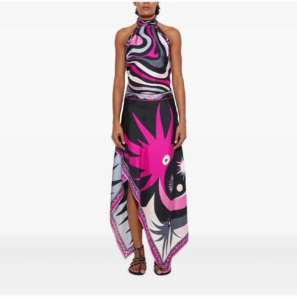 Ermengarde Print Halter Bow Backless Top & Long Skirt Set