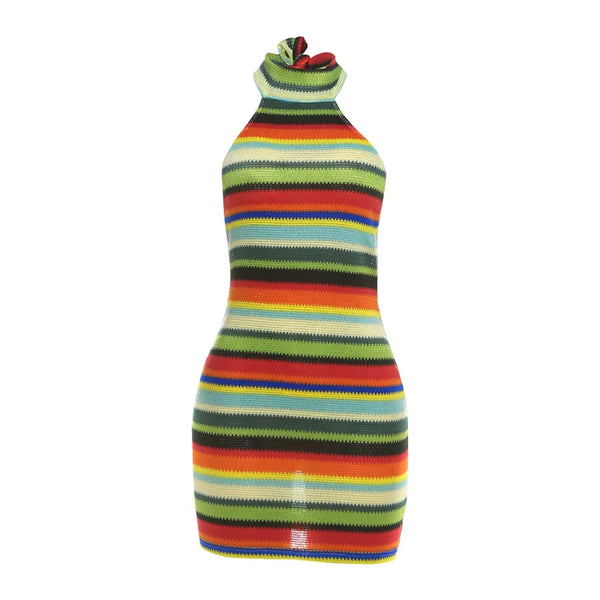 Solenne Striped Knit Halter Bodycon Mini Dress