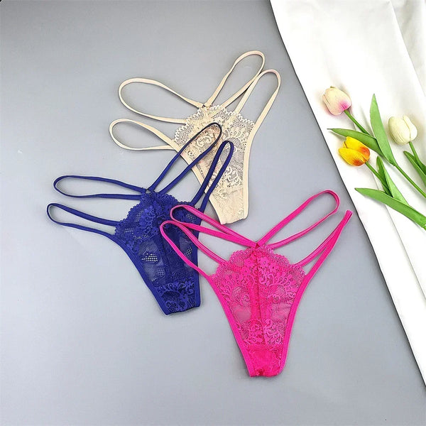 Elara Thin-Strap Lace Thong Pack Lingerie 3-piece