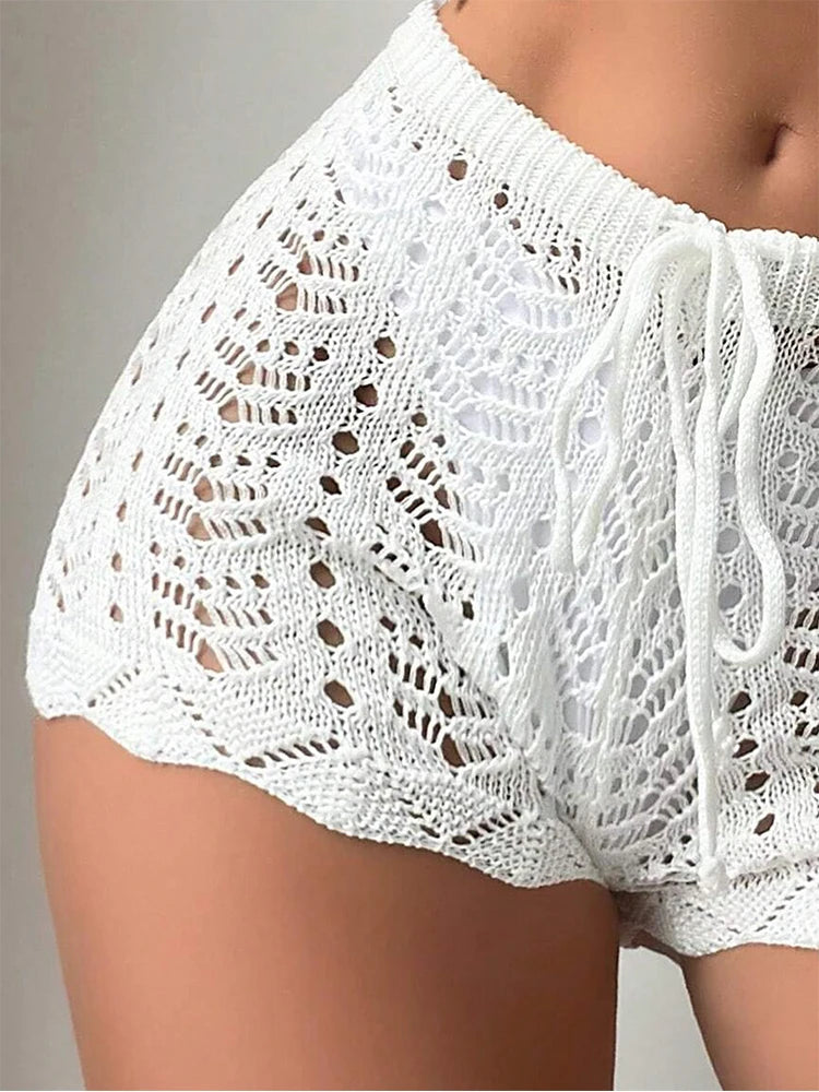 Solene Crochet Drawstring Beach Shorts Apparel One-piece