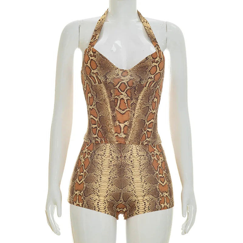 Zaria Snake-Print Halter Shorts Set Two-piece