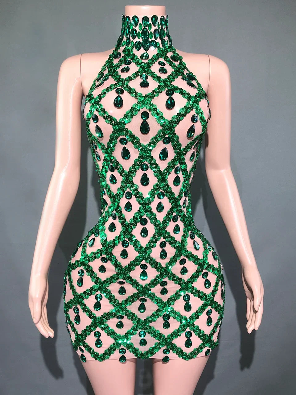 Adara Crystal Sequin Sheer Performance Mini Dress