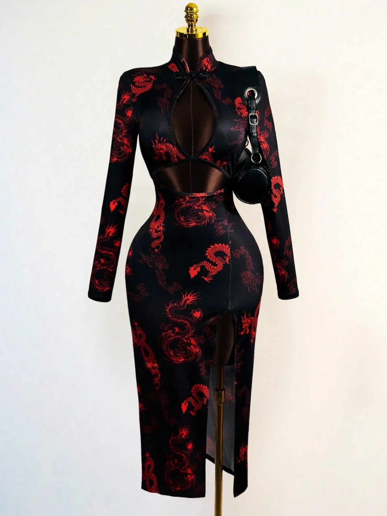 Lian Dragon-Print Keyhole Qipao Maxi Dress