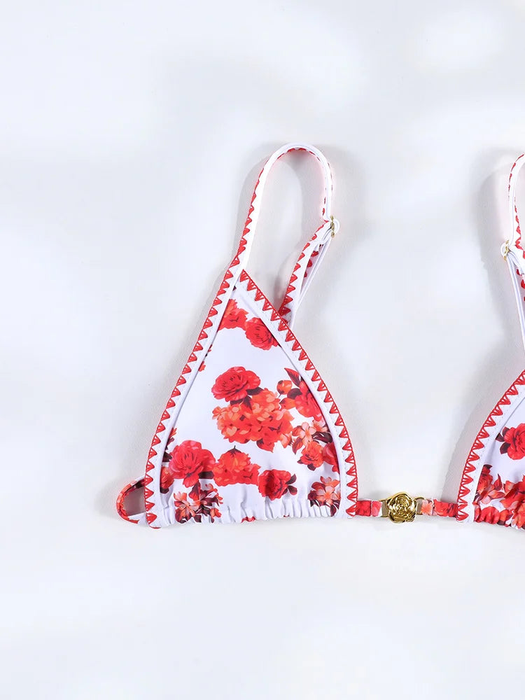 Marisa Red Floral String Bikini & Mesh Cover-Up Dress Collection