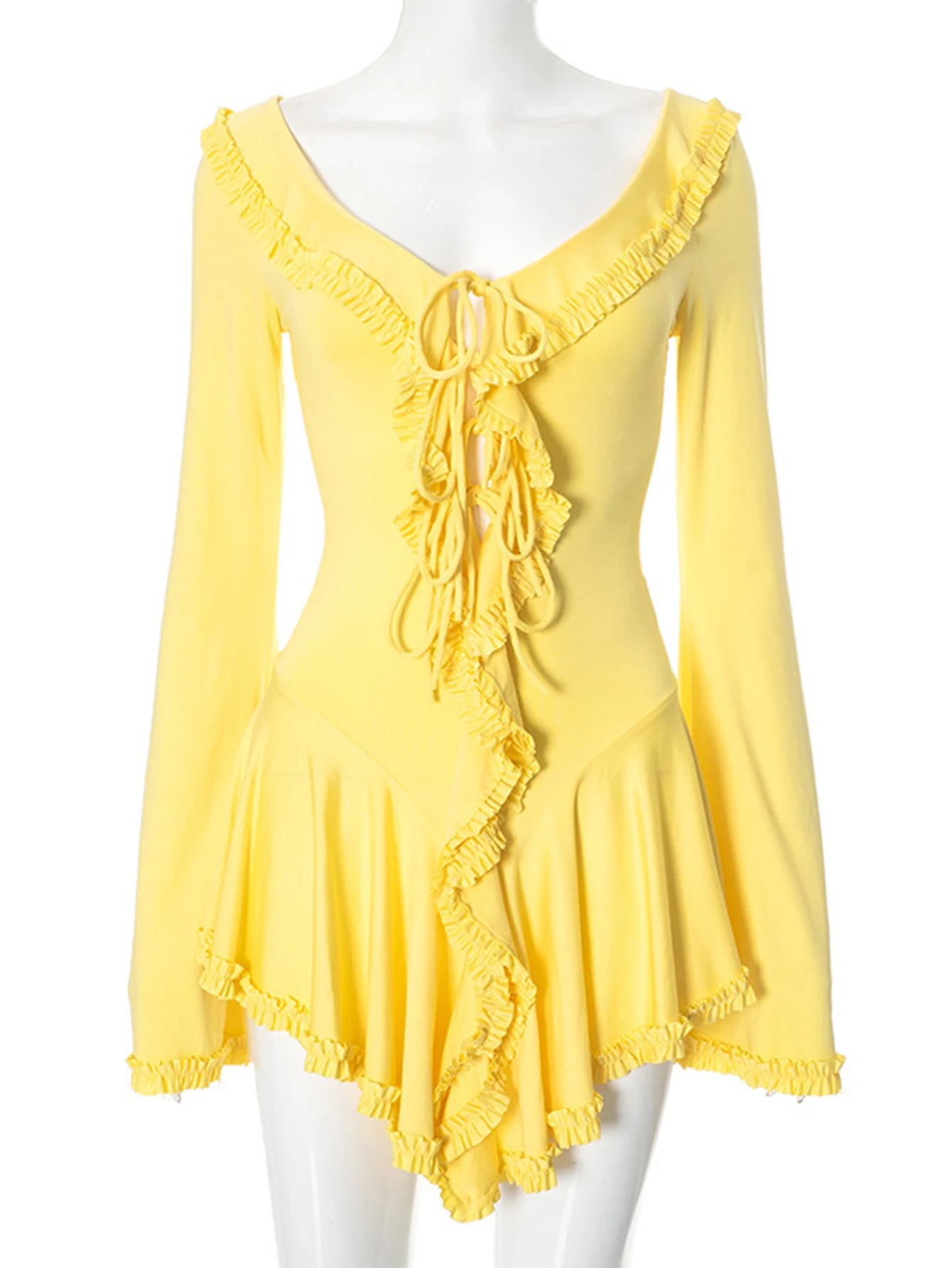 Ondine Ruffled Backless Long-Sleeve Mini Dress