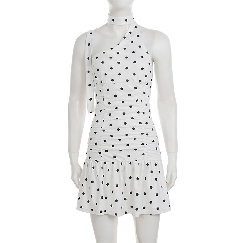 Odette White Polka Dot One-Shoulder Mini Dress