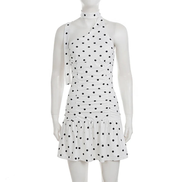 Odette White Polka Dot One-Shoulder Mini Dress