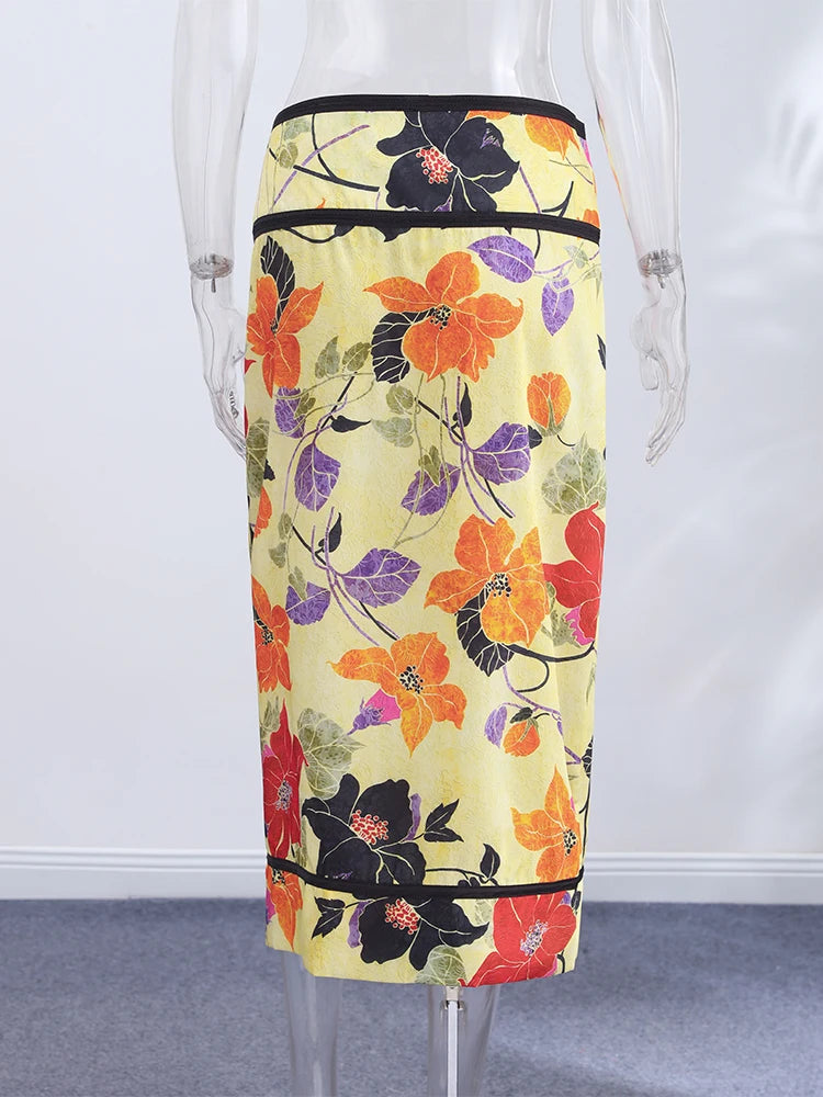 Hermione Floral Asymmetrical Fringe Midi Skirt One-piece