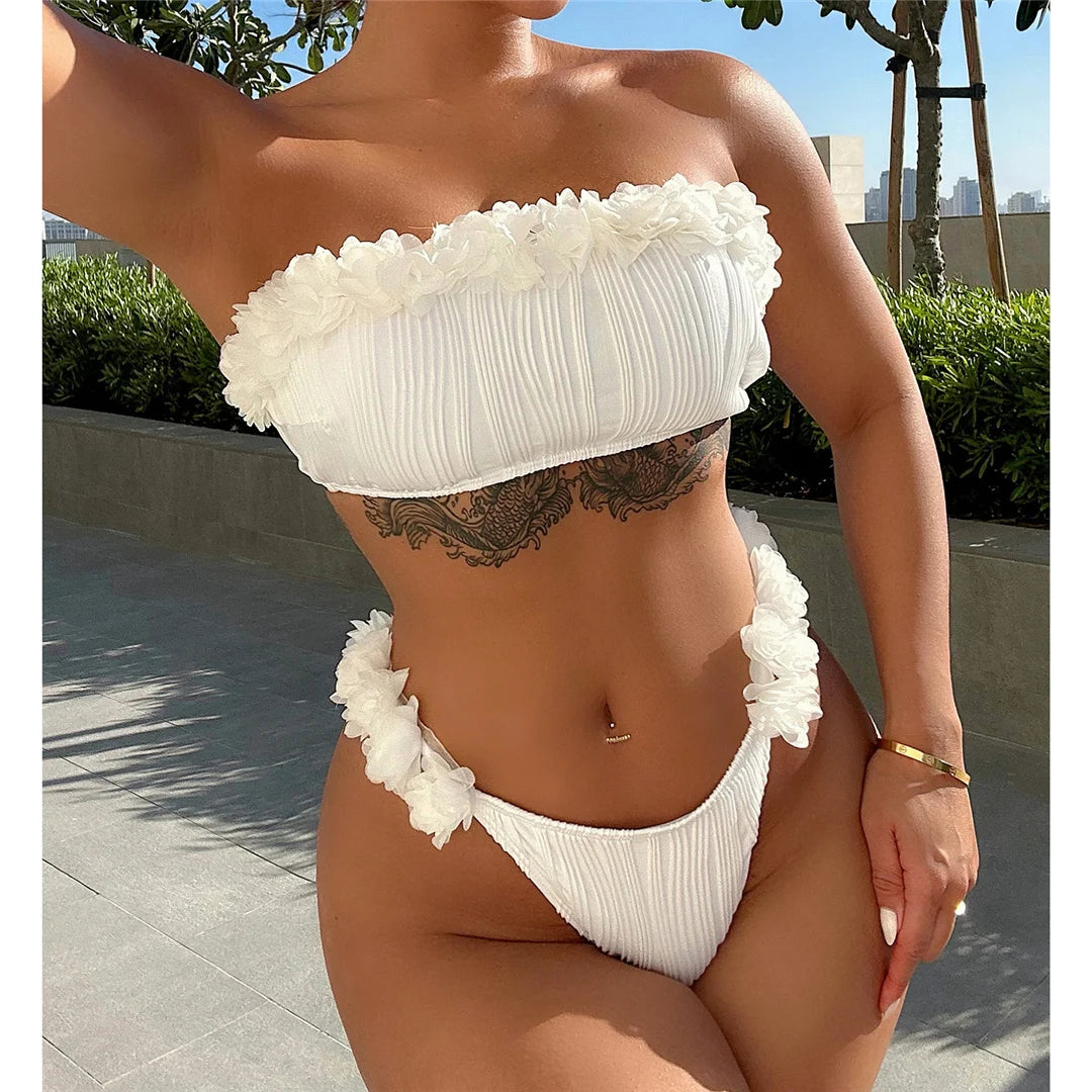 Amara White Ruffle Bandeau Bikini Two-piece