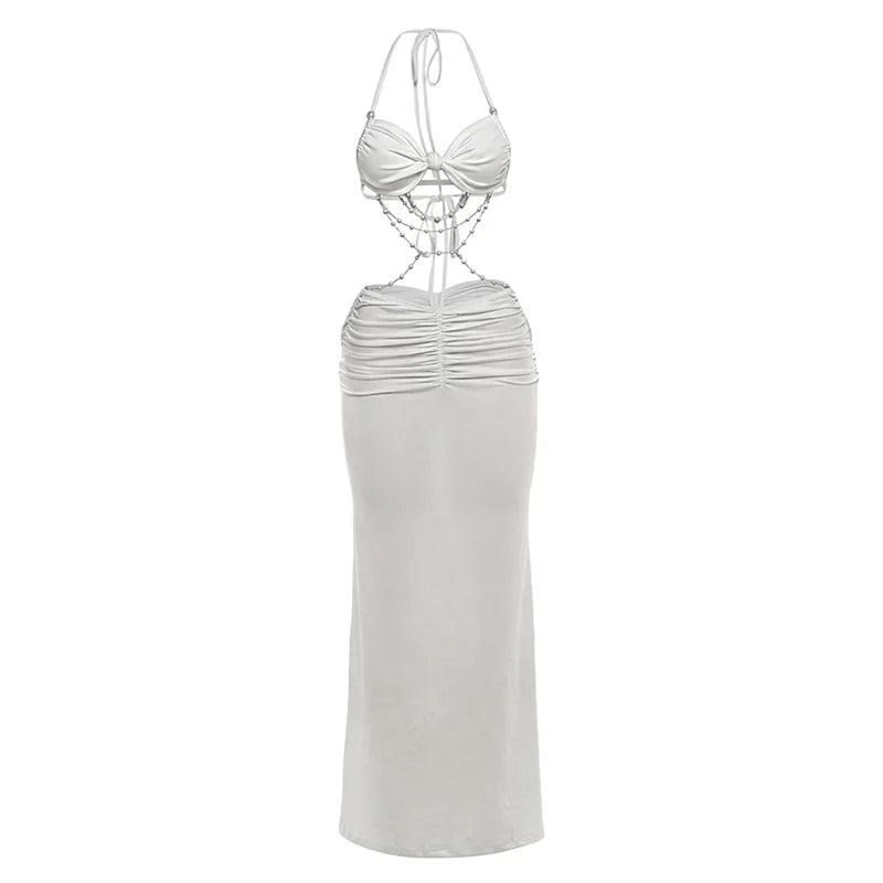 Blythe Lace Beaded Halter Maxi Skirt Set Two-piece