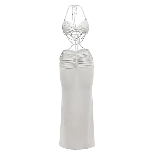 Blythe Lace Beaded Halter Maxi Skirt Set Two-piece