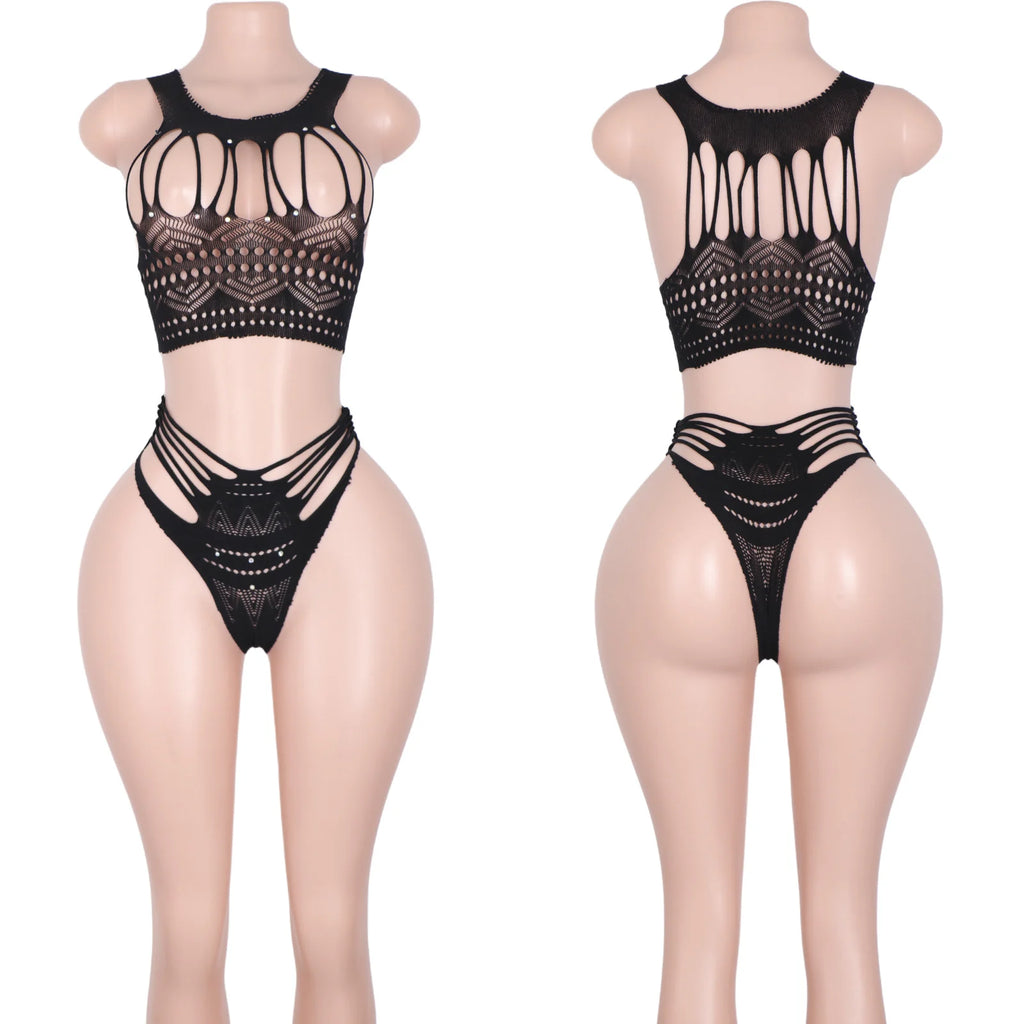 Obsidian Temptation Fishnet Mesh Lingerie Two-piece