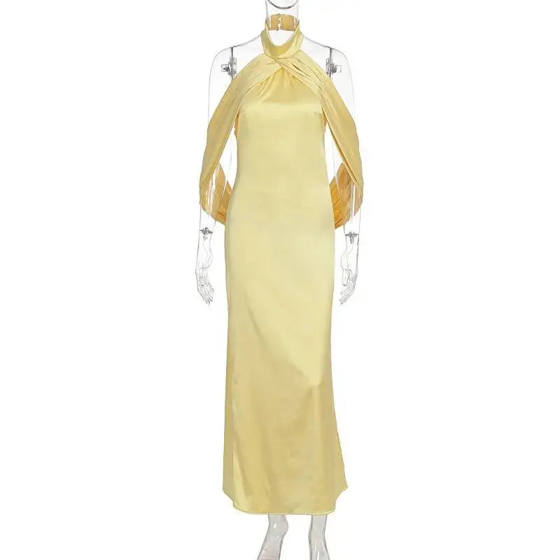 Naomi Satin Halter Backless Maxi Dress