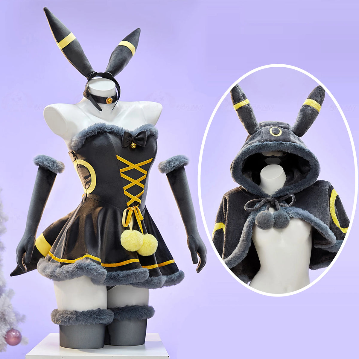 Liora Hooded Fur-Trim Cape & Lace-Up Velvet Cosplay Costume Set