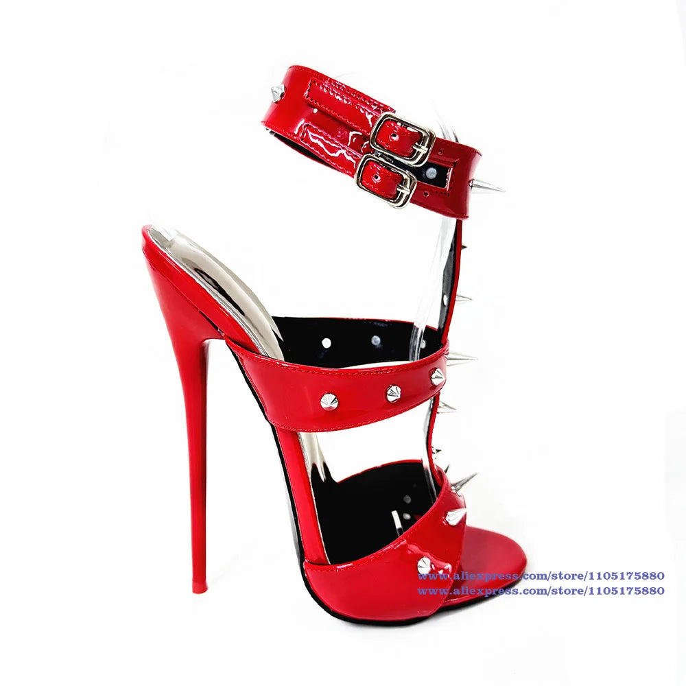 Valencia Rivet T-Strap Stiletto Sandals