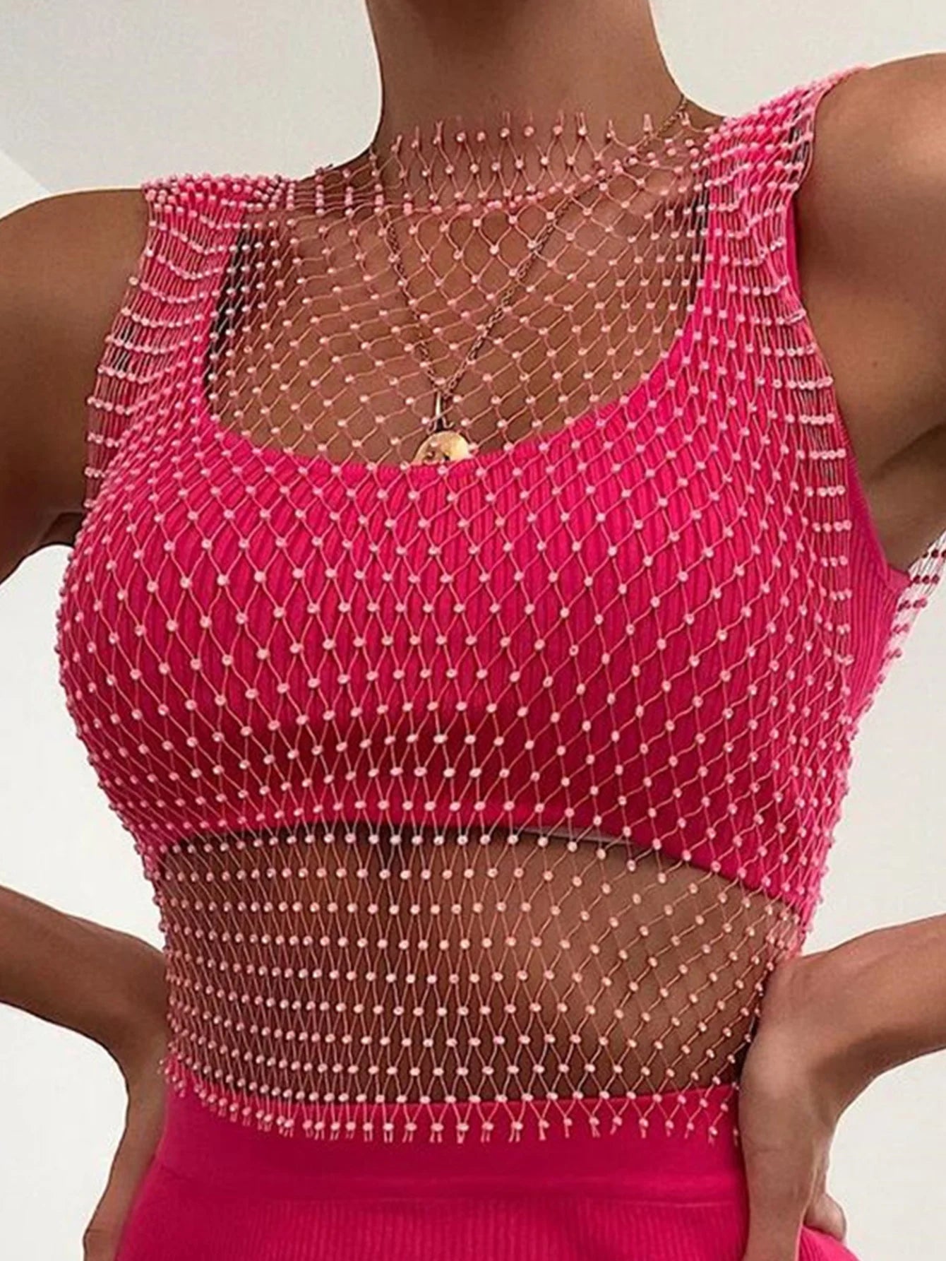 Naomi Rhinestone Mesh Festival Top