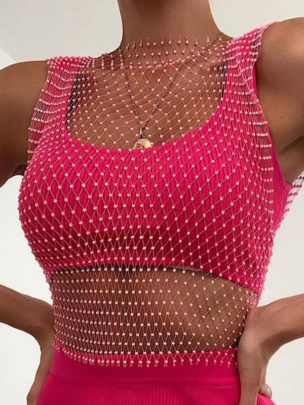 Naomi Rhinestone Mesh Festival Top