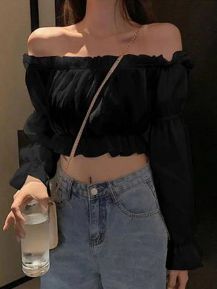 Serena Off-Shoulder Puff-Sleeve Ruffle Blouse One-piece