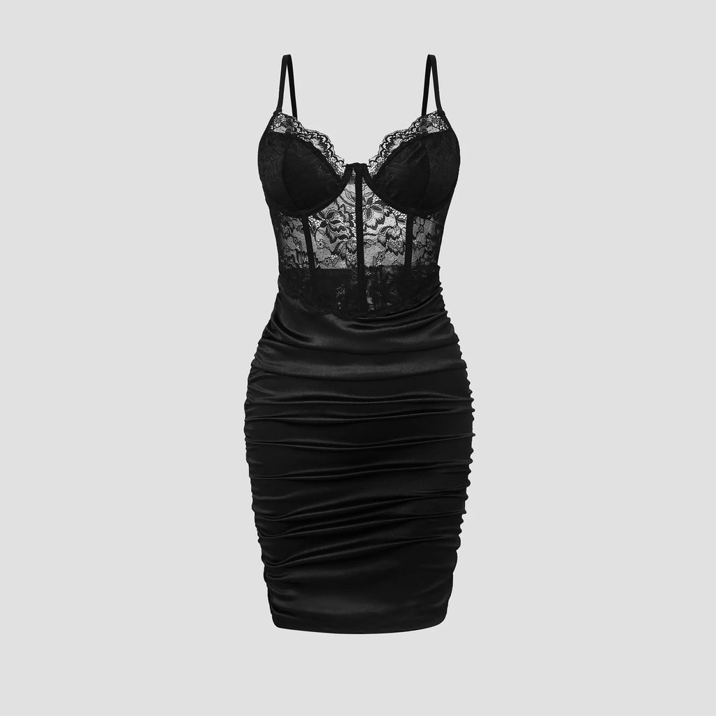 Mila Noir Lace Corset Bodycon Mini Dress