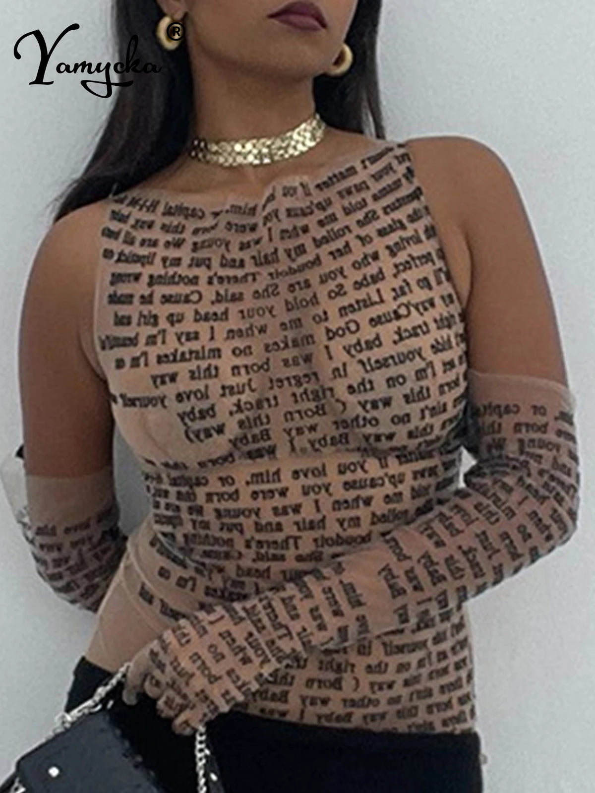 Echo Sheer Letter-Print Long-Sleeve Crop Top One-piece Main image