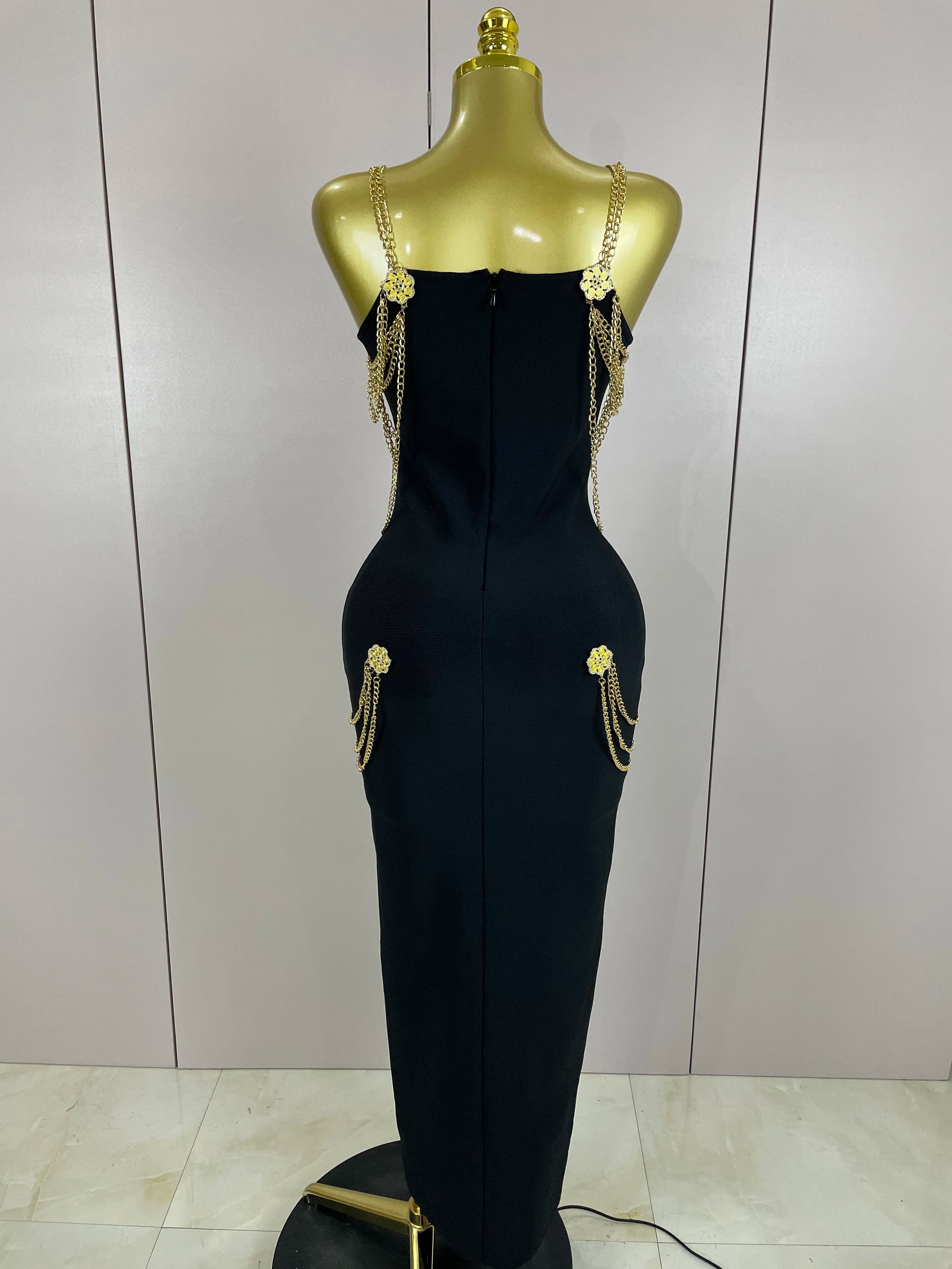 Kassandra Chain-Strap Split Bandage Maxi Dress