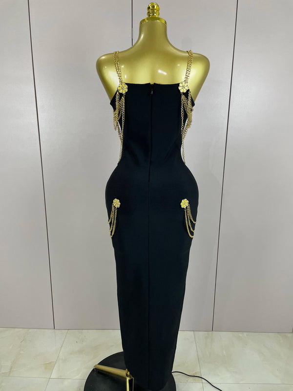 Kassandra Chain-Strap Split Bandage Maxi Dress