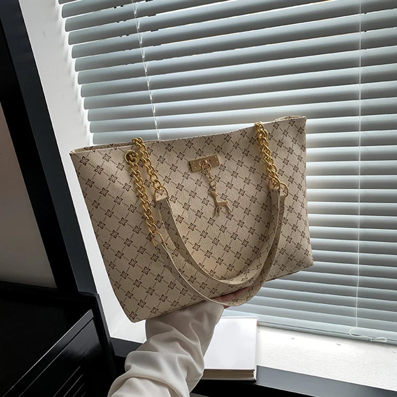 Margaux Monogram-Print Faux-Leather Chain Tote Bag