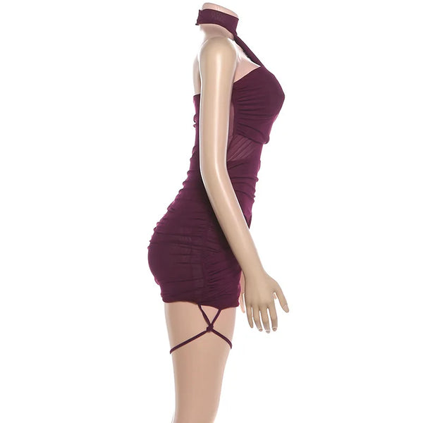 Blair Ruched Mesh Halter Bodycon Mini Dress