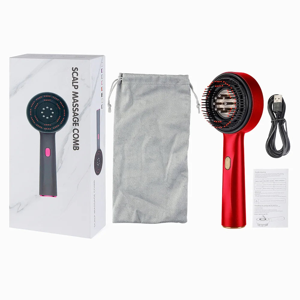 Electric Red Light Therapy Scalp Massage Comb – Rechargeable Hair Growth Brush with Vibration, Oil Applicator & EMS Massage