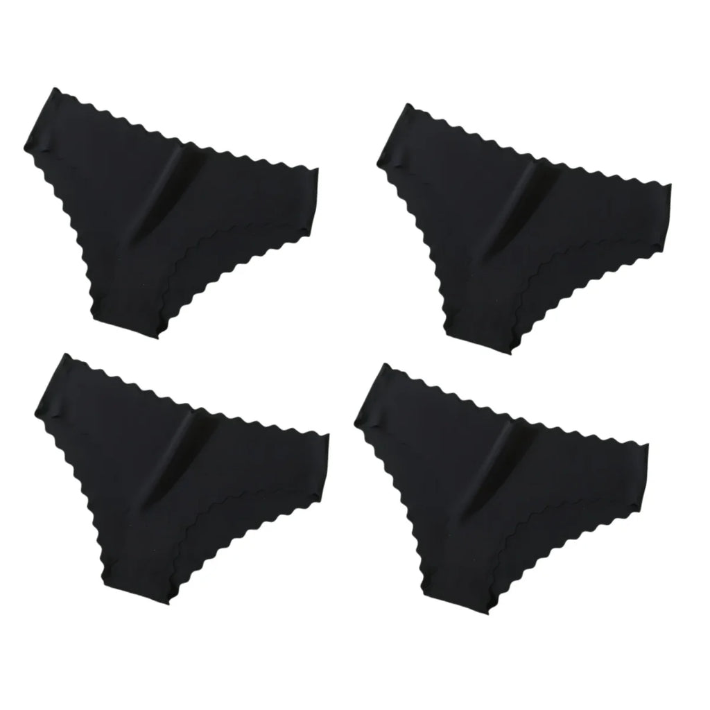 4Pcs/Set Ice Silk Mid-Rise Panties Women's Seamless Briefs Solid No Show Underwear Scalloped Edge Panties Sexy Lingerie XS-XL