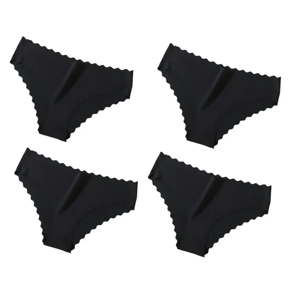 4Pcs/Set Ice Silk Mid-Rise Panties Women's Seamless Briefs Solid No Show Underwear Scalloped Edge Panties Sexy Lingerie XS-XL