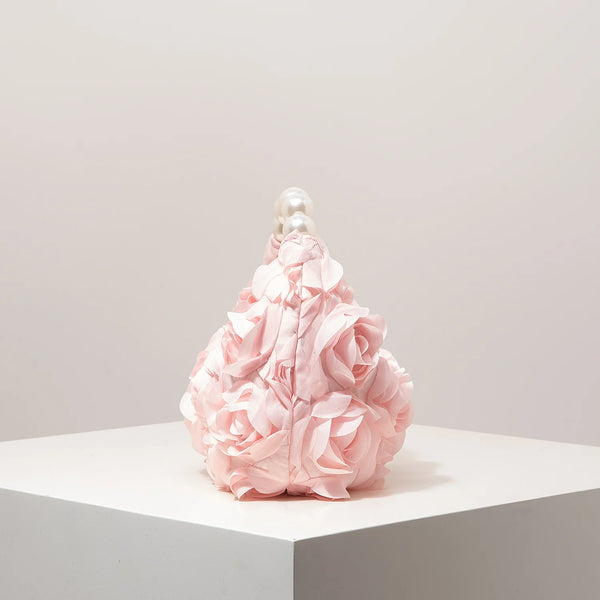 Rosalind Satin Rosette Pearl-Handle Half-Moon Evening Bag