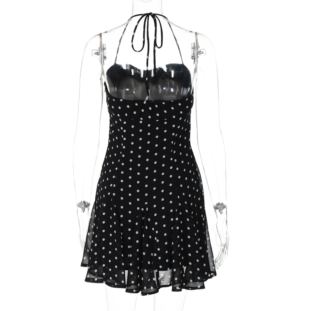 Domino Polka-Dot Halter A-Line Mini Dress